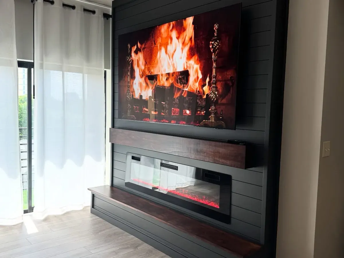 Black Shiplap Fireplace Wall installation — Cornelius, NC