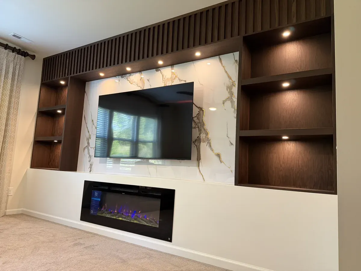 Walnut Fireplace Build-Out installation — Huntersville, NC