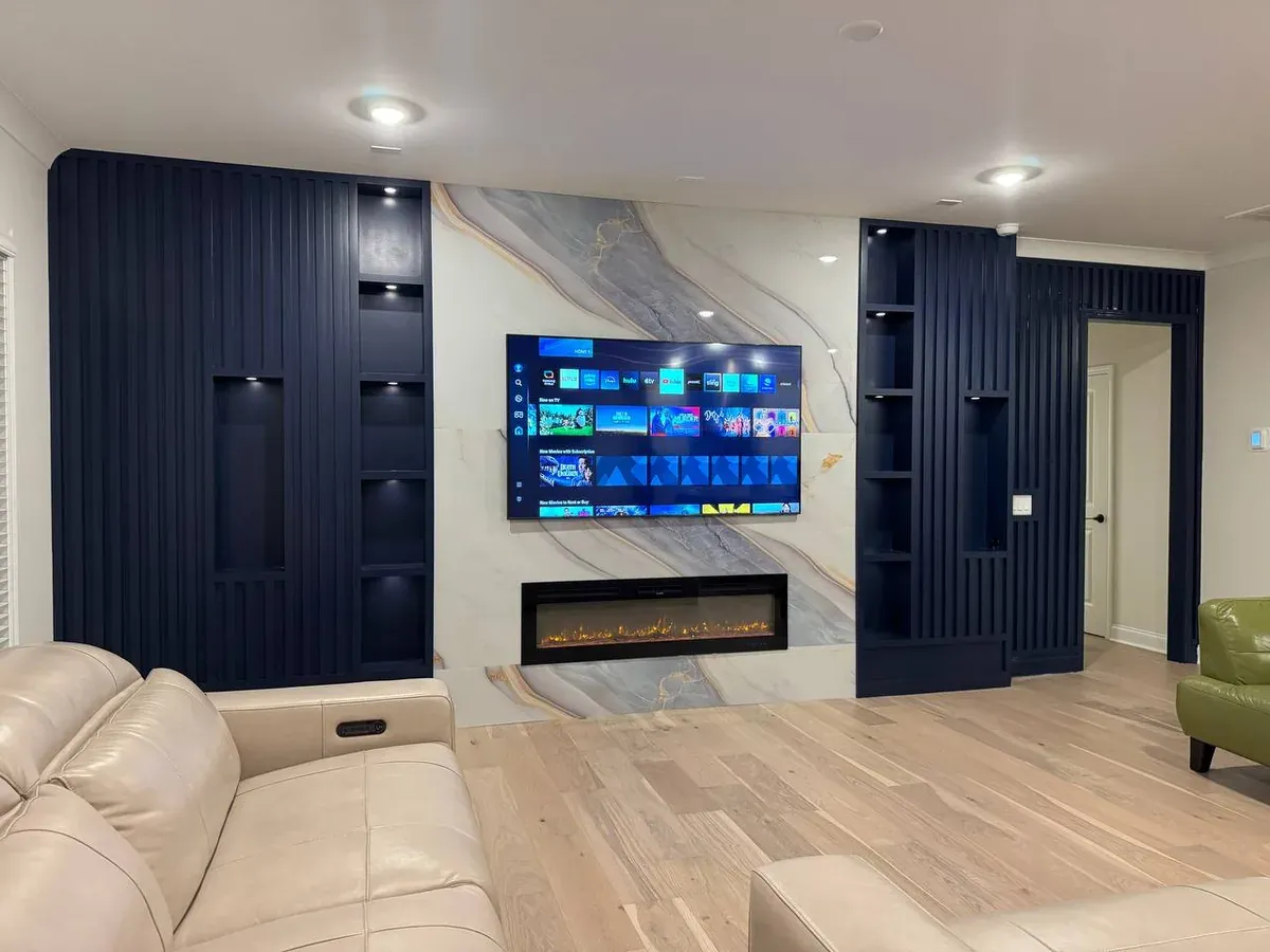 Navy Fluted Media Wall installation — Ballantyne, NC